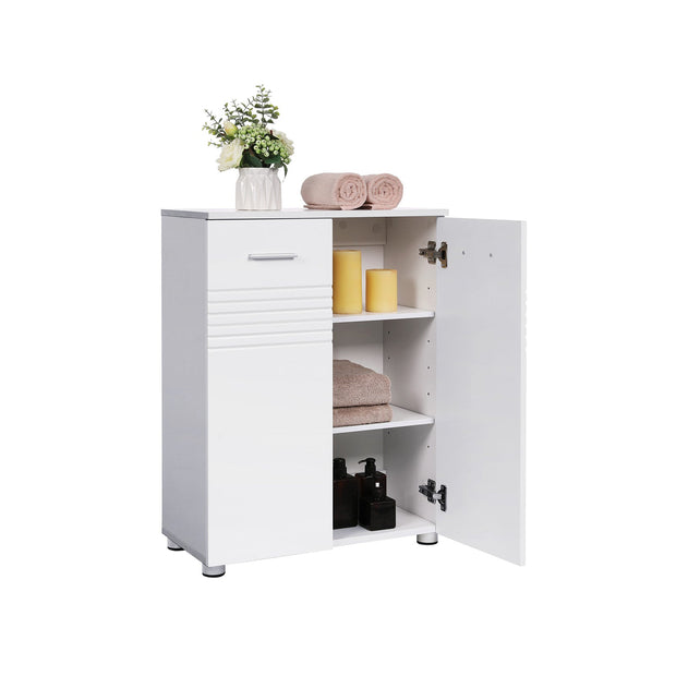Bathroom Cabinet – Wood – Glossy White – Double Door with Soft Close Hinges, Adjustable Shelves and Feet