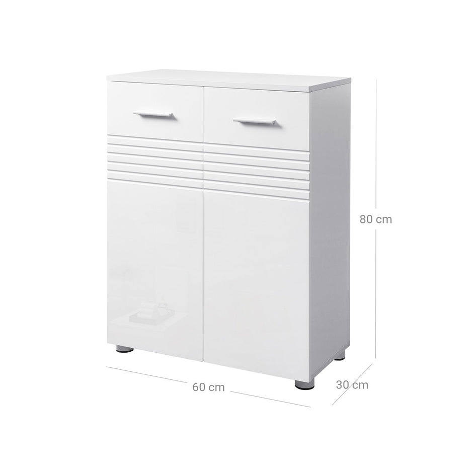 Bathroom Cabinet – Wood – Glossy White – Double Door with Soft Close Hinges, Adjustable Shelves and Feet