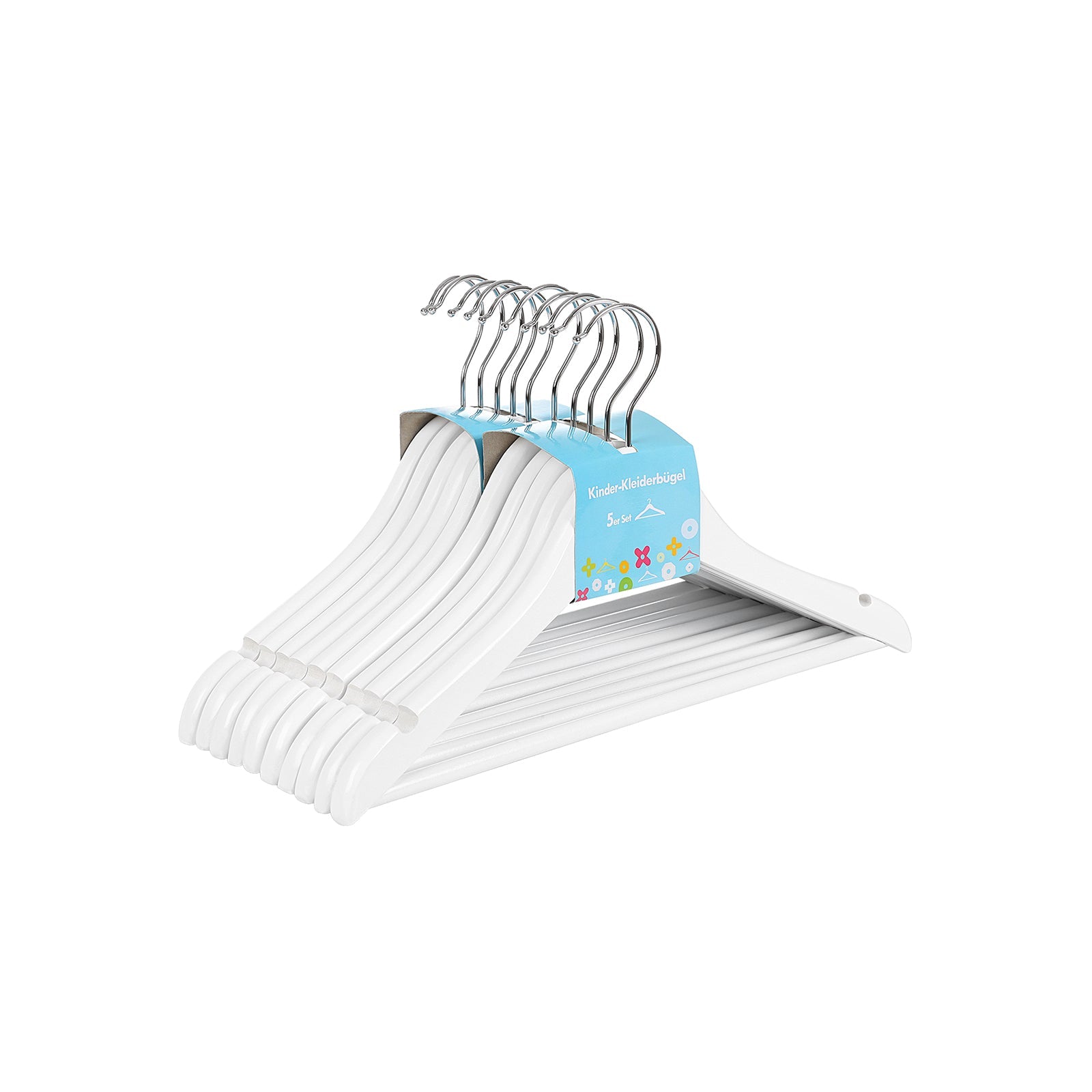 Children's Hangers – Solid Wood – White – 360 Degree Swivel Hooks, Trousers Bar, Shoulder Notches, 10-Pack