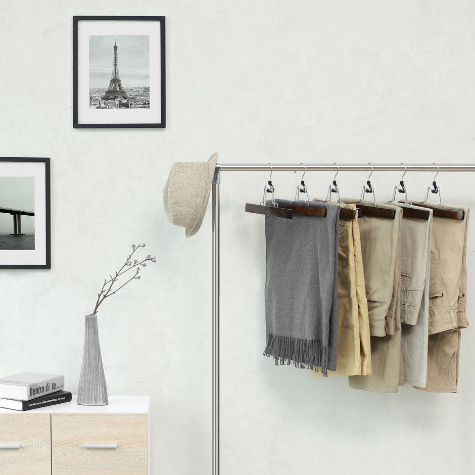 Pants Hangers – Solid Wood – Dark Walnut – Non-Slip with Full-Width Clamp and Lock (Pack of 12)