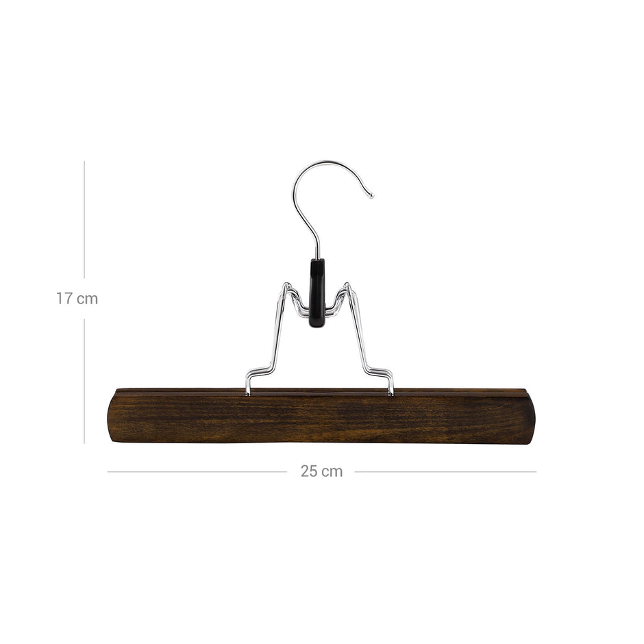 Pants Hangers – Solid Wood – Dark Walnut – Non-Slip with Full-Width Clamp and Lock (Pack of 12)