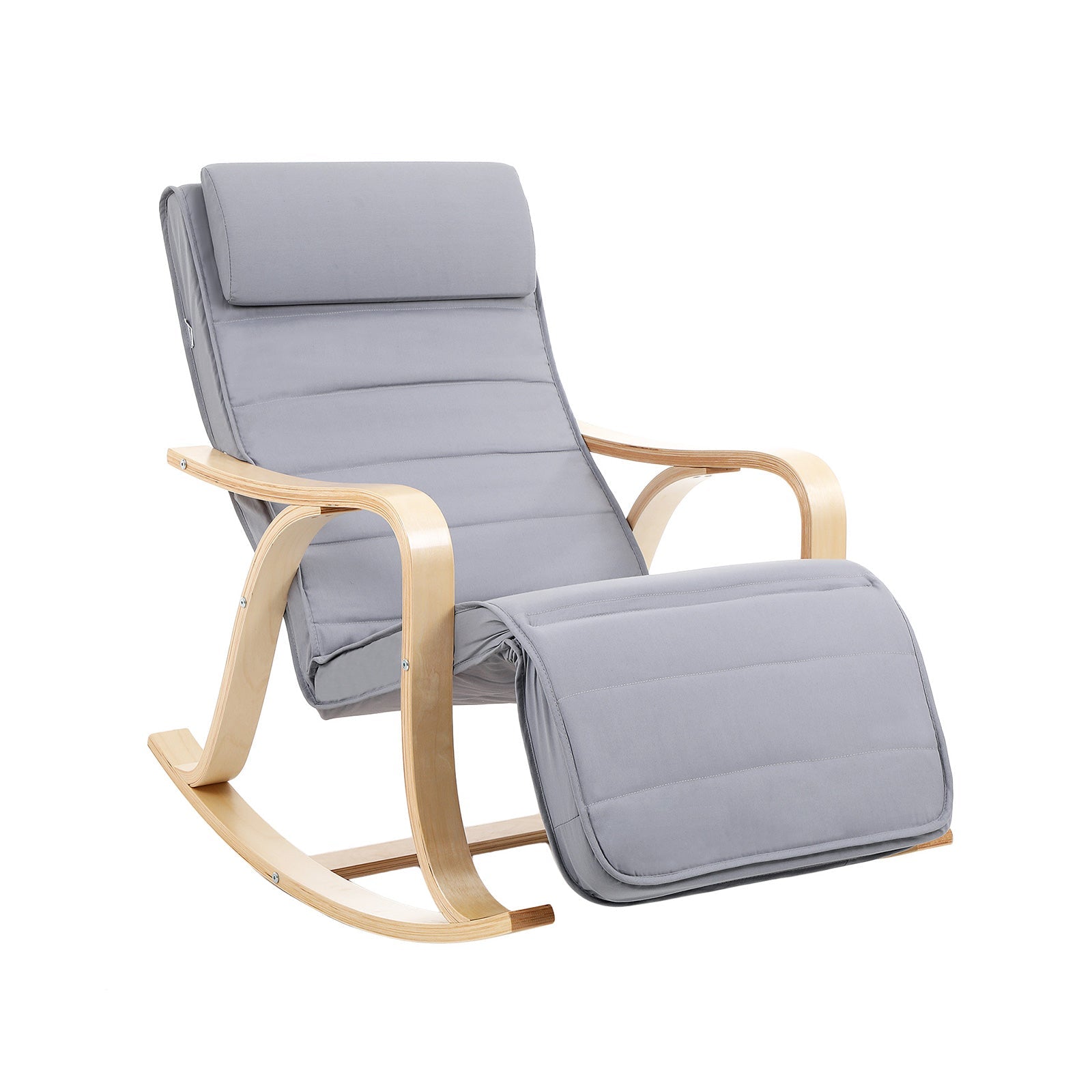 Rocking Chair – Solid Wood – Light Grey – Adjustable Calf Support with 5 Compartments