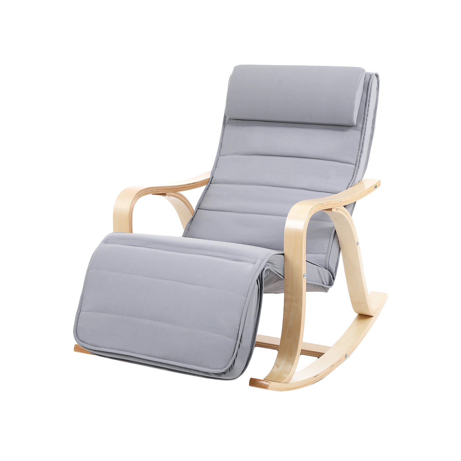 Rocking Chair – Solid Wood – Light Grey – Adjustable Calf Support with 5 Compartments