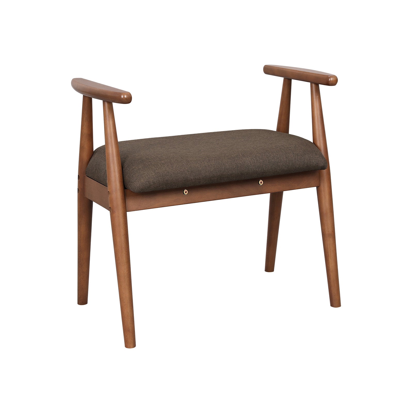 Shoe Bench – Solid Rubberwood – Saddle Brown – Upholstered with Armrests, 130 kg Load Capacity