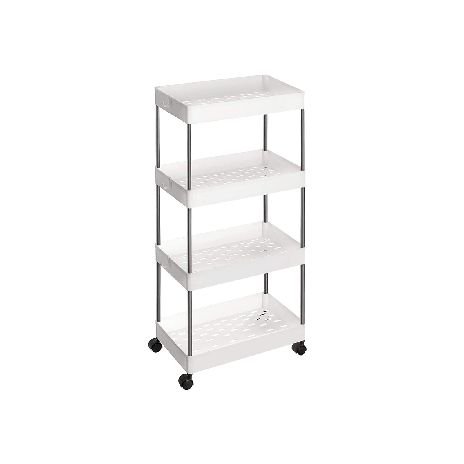 Rolling Kitchen Trolley – Wood – White – Space-Saving 4-Tier Design