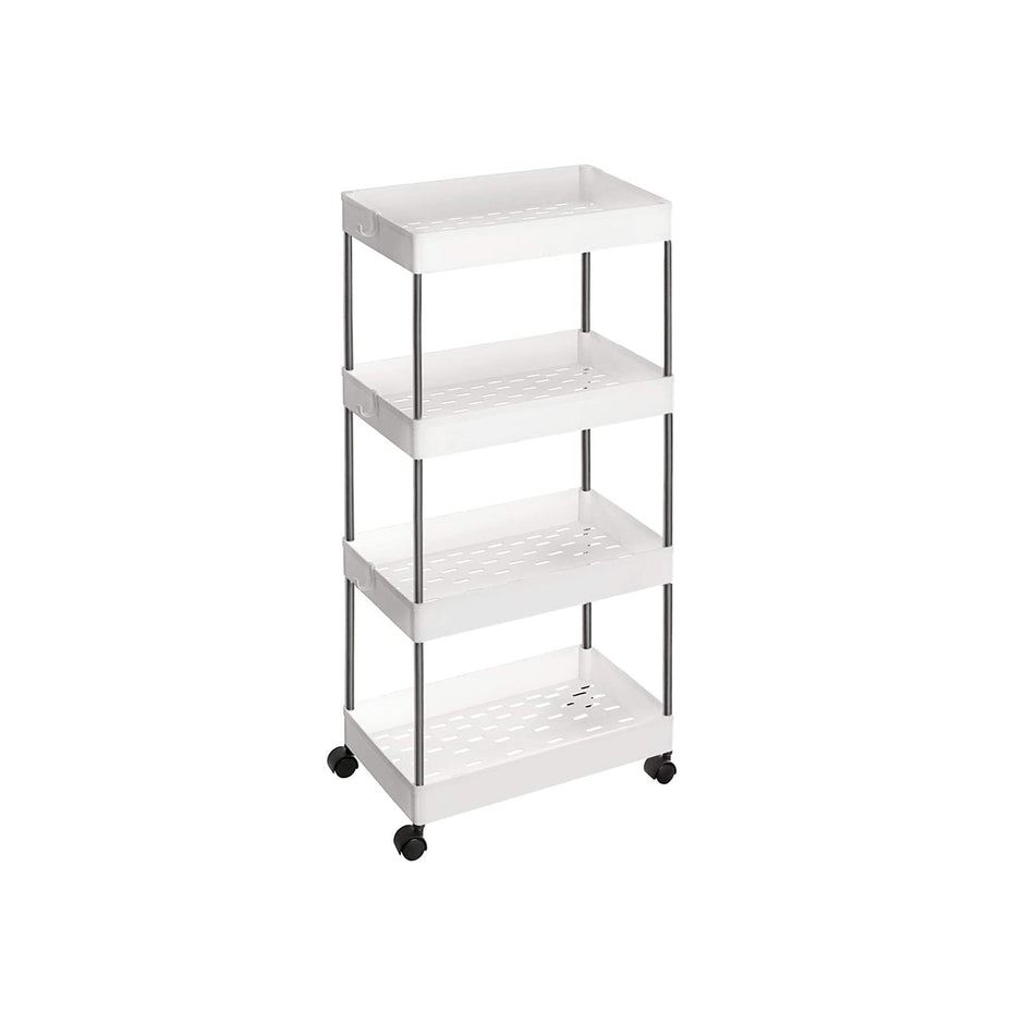 Rolling Kitchen Trolley – Wood – White – Space-Saving 4-Tier Design