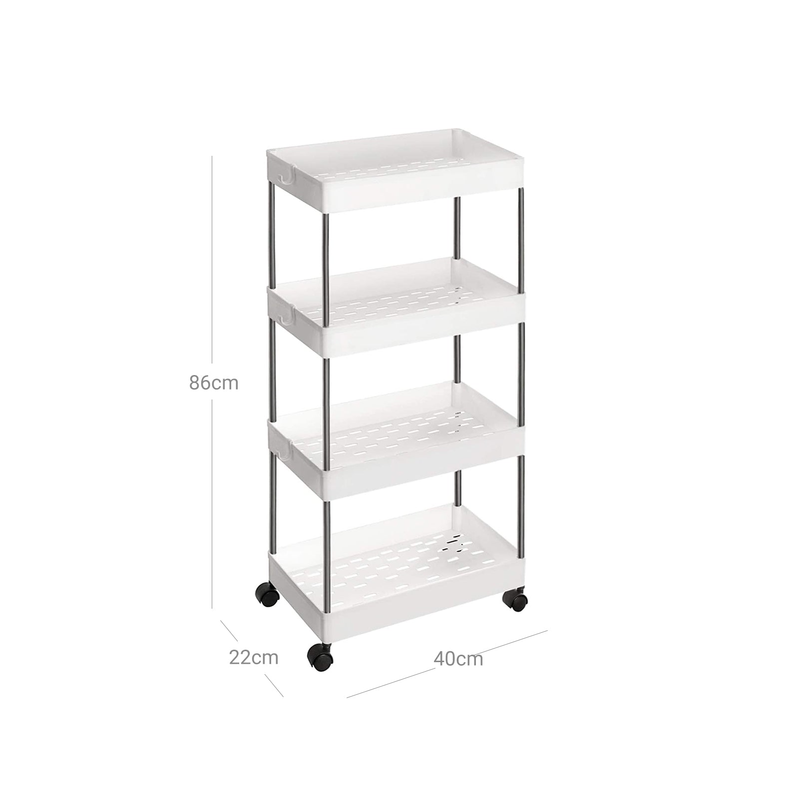 Rolling Kitchen Trolley – Wood – White – Space-Saving 4-Tier Design