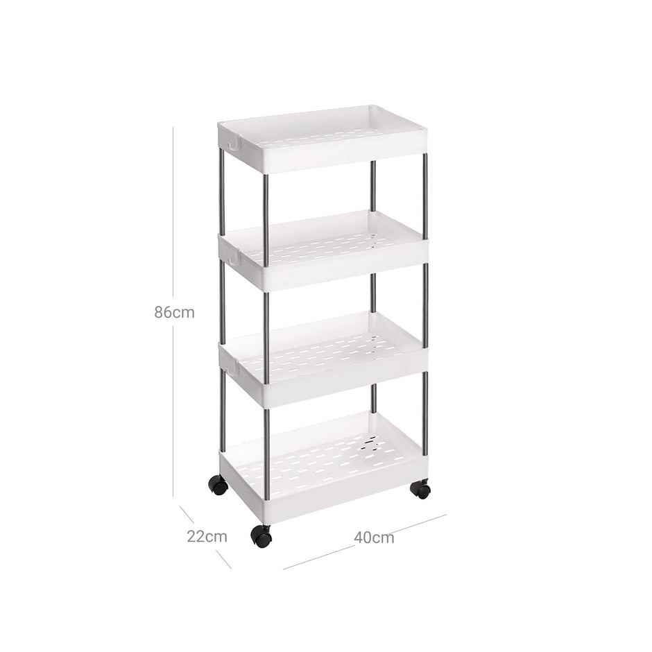 Rolling Kitchen Trolley – Wood – White – Space-Saving 4-Tier Design