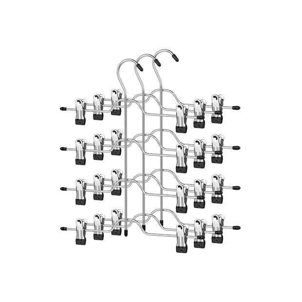 Pants Hanger – Metal – Silver – 4-Tier Non-Slip Design, Set of 3