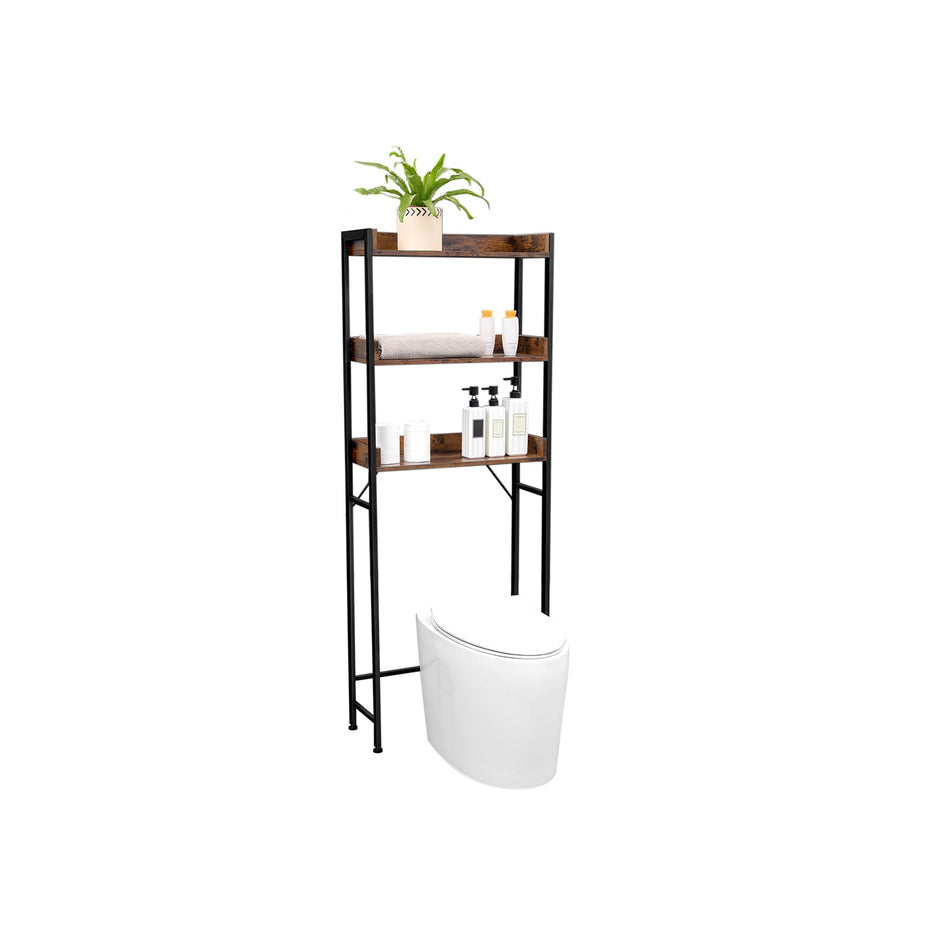 3-Tier Over-The-Toilet Rack – Wood and Metal – Rustic Brown and Black – Stable and Space-Saving