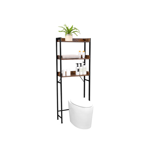 3-Tier Over-The-Toilet Rack – Wood and Metal – Rustic Brown and Black – Stable and Space-Saving
