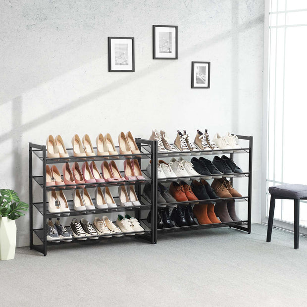 Stackable Shoe Rack – Metal Mesh – Black – 12-Tier Capacity for 48-60 Pairs of Shoes
