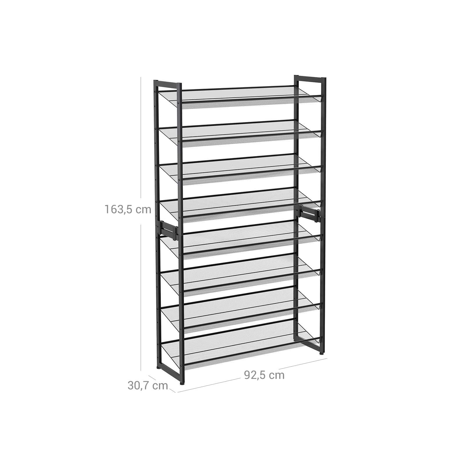 Stackable Shoe Rack – Metal Mesh – Black – 12-Tier Capacity for 48-60 Pairs of Shoes