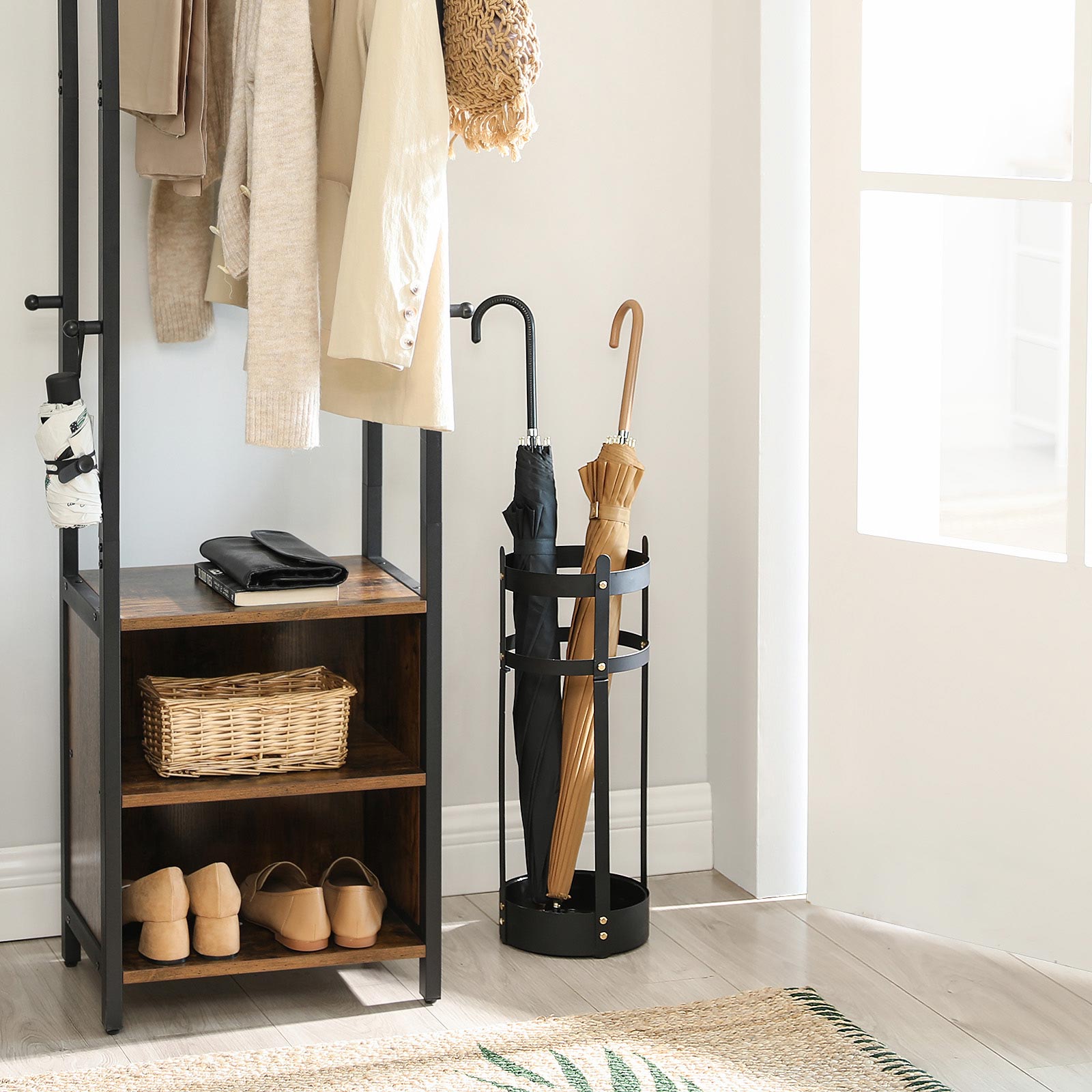 Umbrella Stand – Steel – Black – Round with Removable Drip Tray