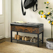 Storage Bench – Synthetic Leather and Steel – Rustic Brown and Black – Padded with Shelf