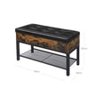 Storage Bench – Synthetic Leather and Steel – Rustic Brown and Black – Padded with Shelf