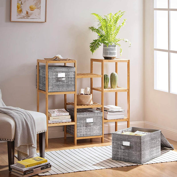 Storage Boxes – Fabric – Grey – Set of 3 with Lids and Clear Front Window