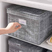 Storage Boxes – Fabric – Grey – Set of 3 with Lids and Clear Front Window