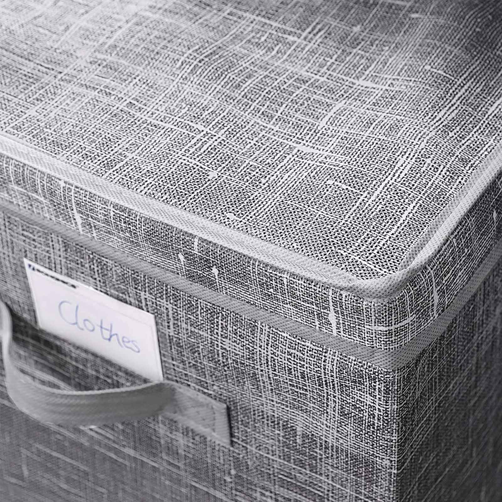 Storage Boxes – Fabric – Grey – Set of 3 with Lids and Clear Front Window