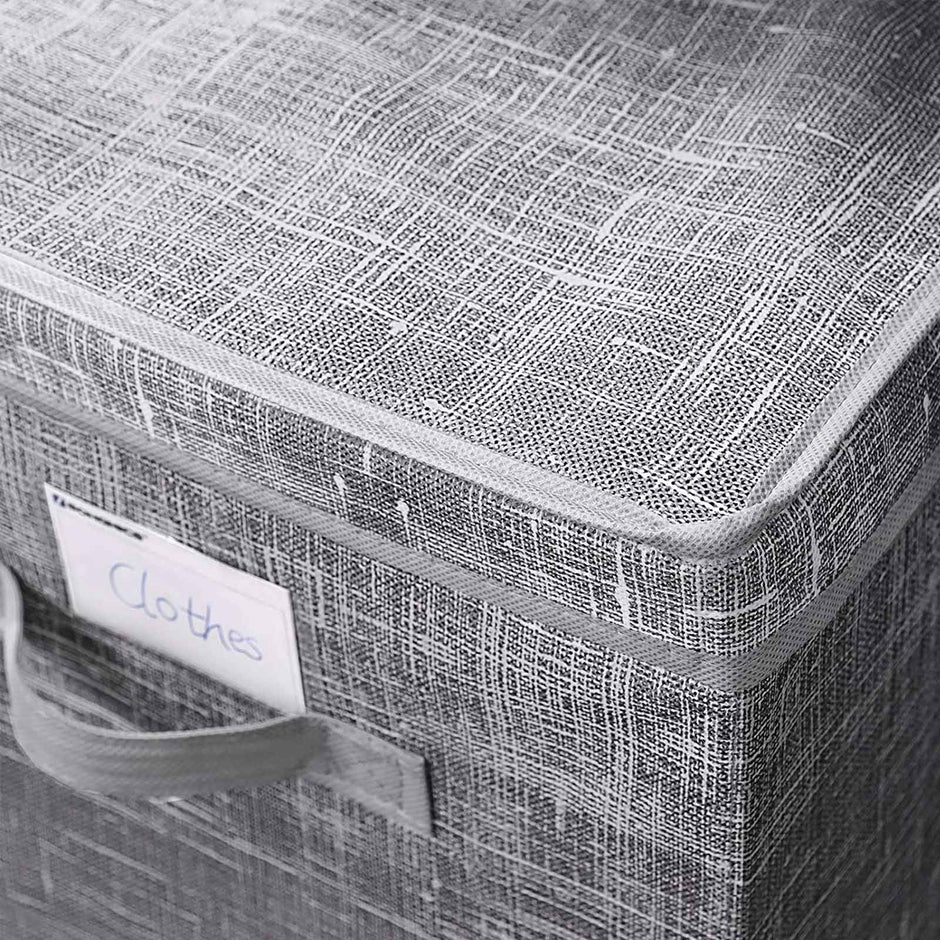 Storage Boxes – Fabric – Grey – Set of 3 with Lids and Clear Front Window