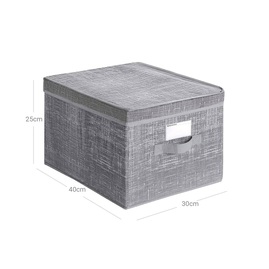 Storage Boxes – Fabric – Grey – Set of 3 with Lids and Clear Front Window