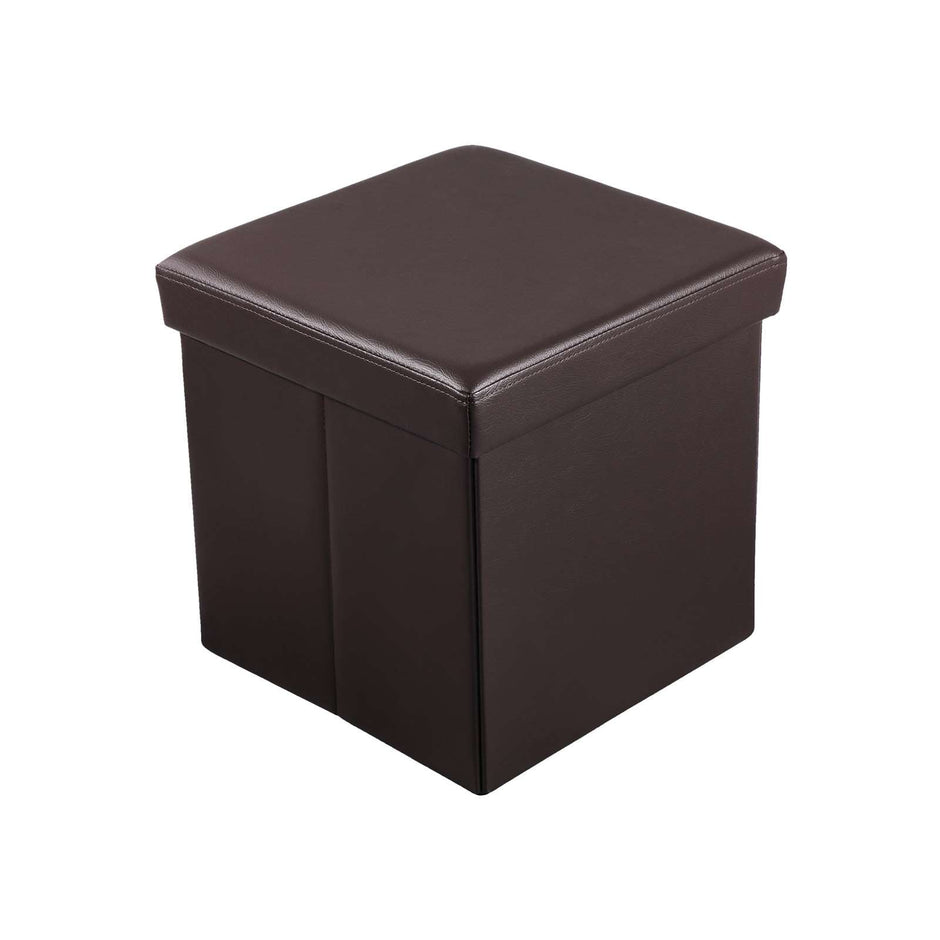 Folding Storage Ottoman – Faux Leather – Brown – Versatile Space-saving Design