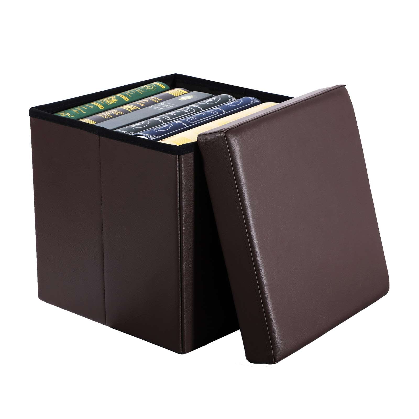 Folding Storage Ottoman – Faux Leather – Brown – Versatile Space-saving Design