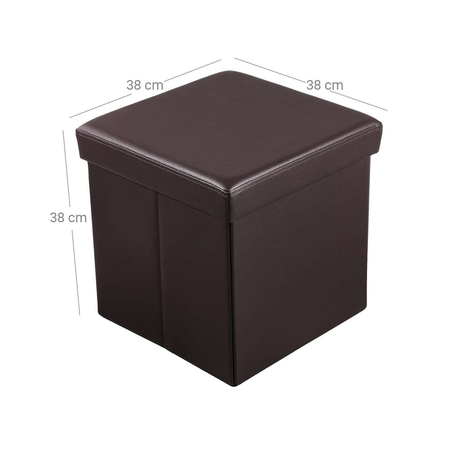 Folding Storage Ottoman – Faux Leather – Brown – Versatile Space-saving Design