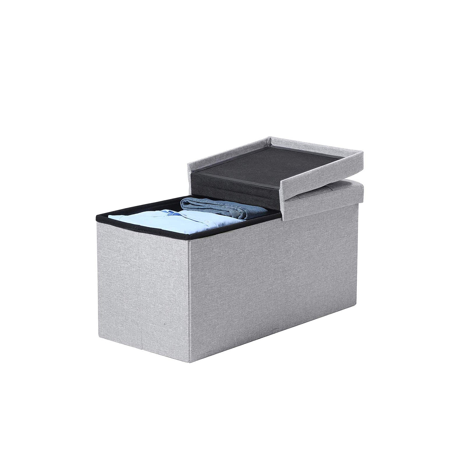 Foldable Storage Ottoman Bench – Fabric – Grey – 300 kg Load Capacity with Flip Lid