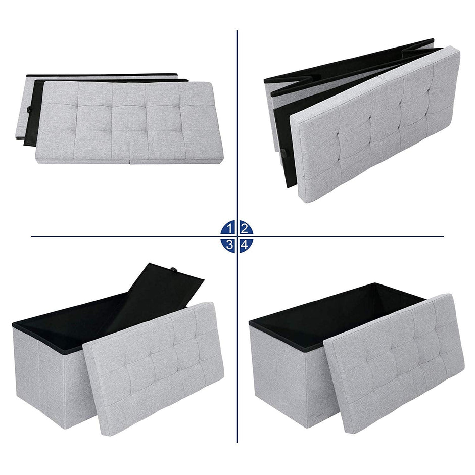 Foldable Storage Ottoman Bench – Fabric – Grey – 300 kg Load Capacity with Flip Lid