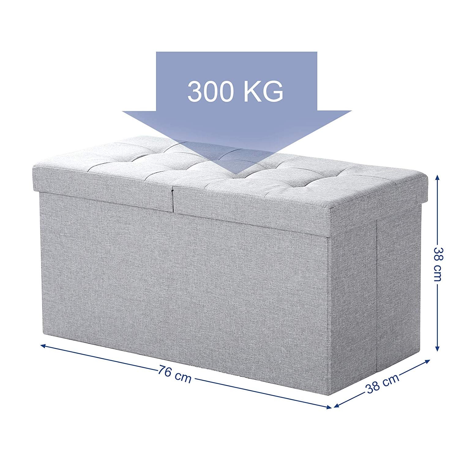 Foldable Storage Ottoman Bench – Fabric – Grey – 300 kg Load Capacity with Flip Lid