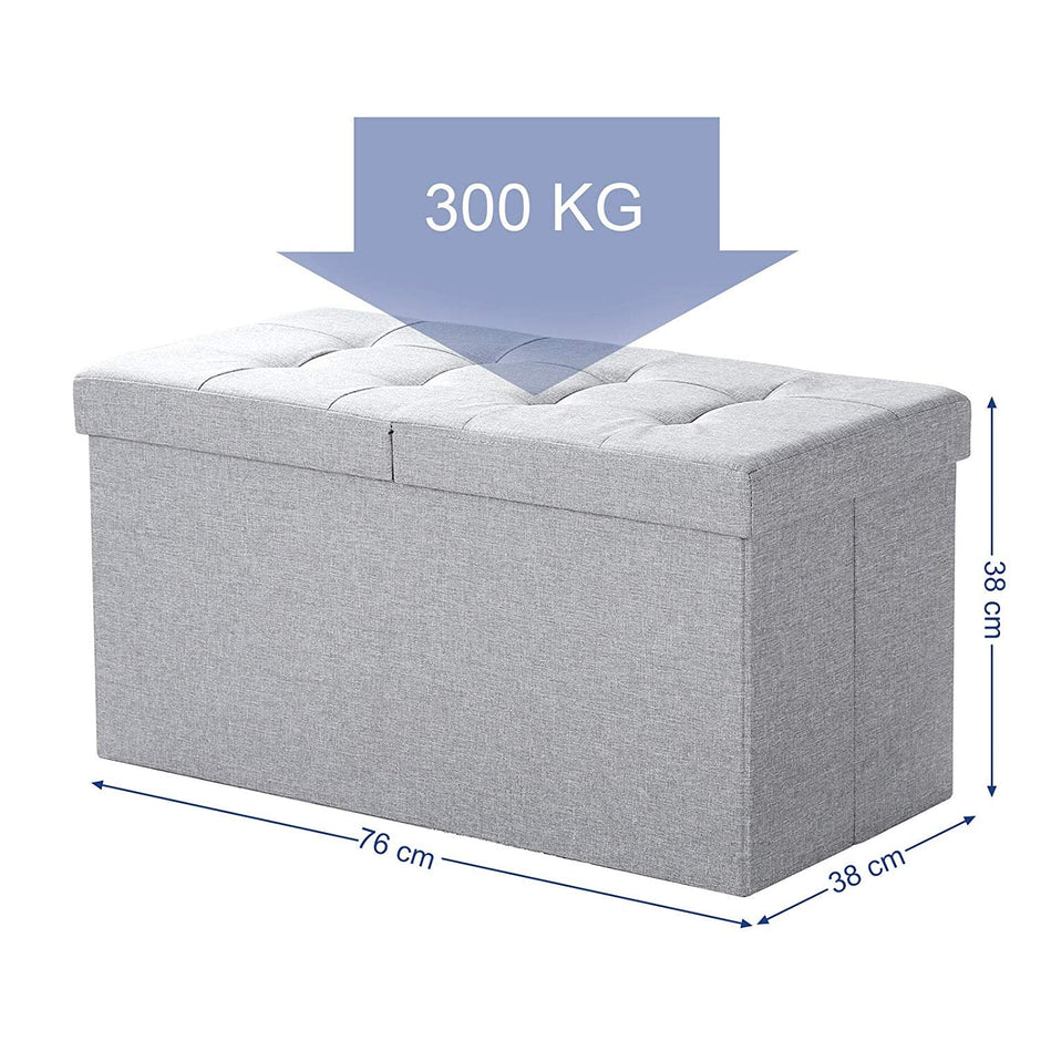 Foldable Storage Ottoman Bench – Fabric – Grey – 300 kg Load Capacity with Flip Lid
