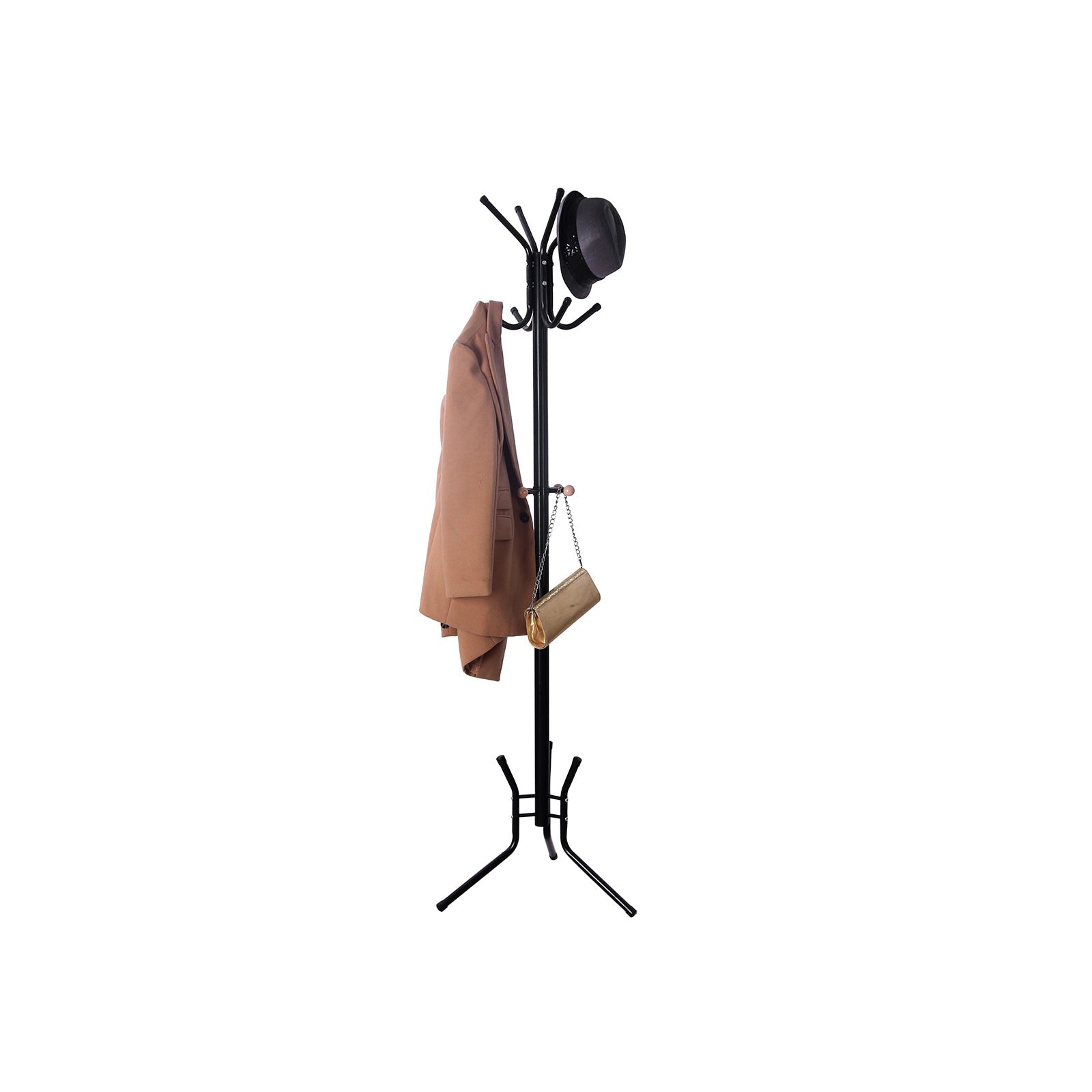 Coat Rack – Metal – Black – 12 Hooks, 176 cm Height