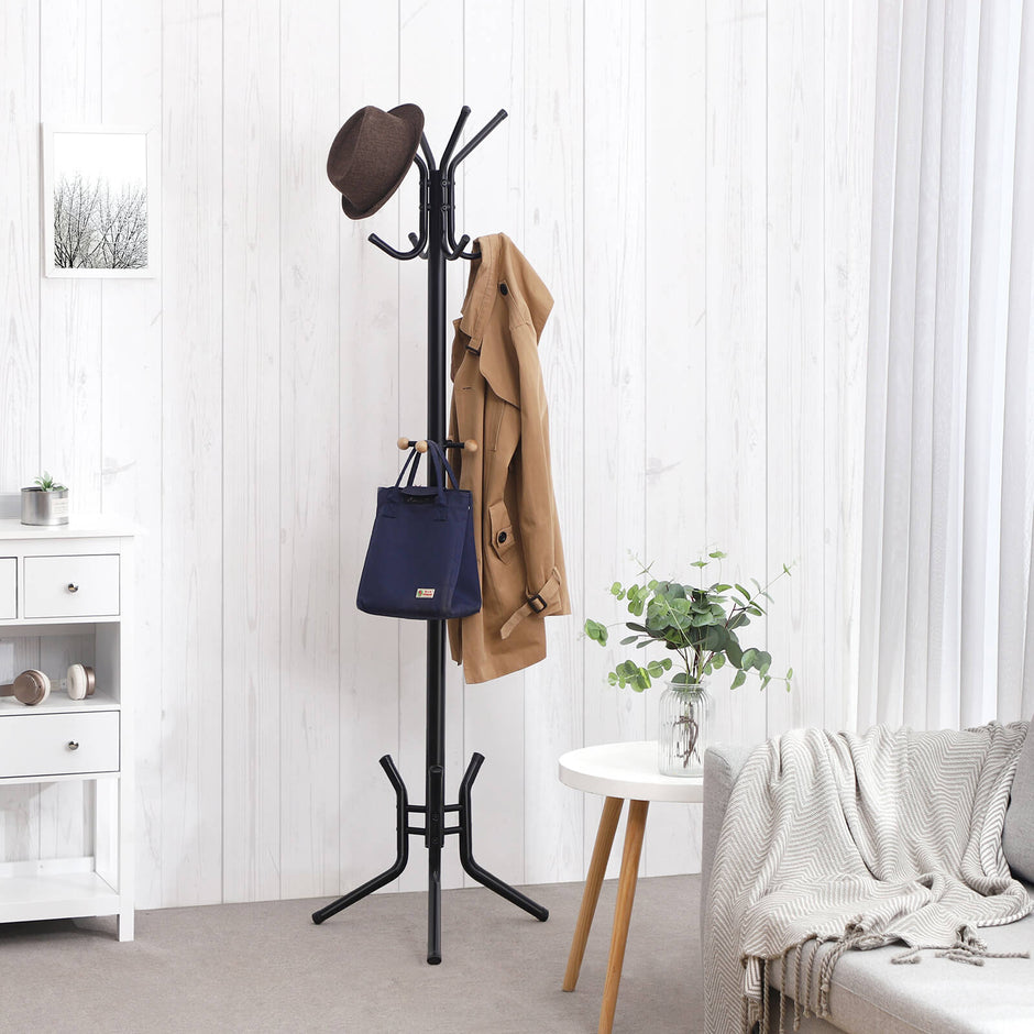 Coat Rack – Metal – Black – 12 Hooks, 176 cm Height