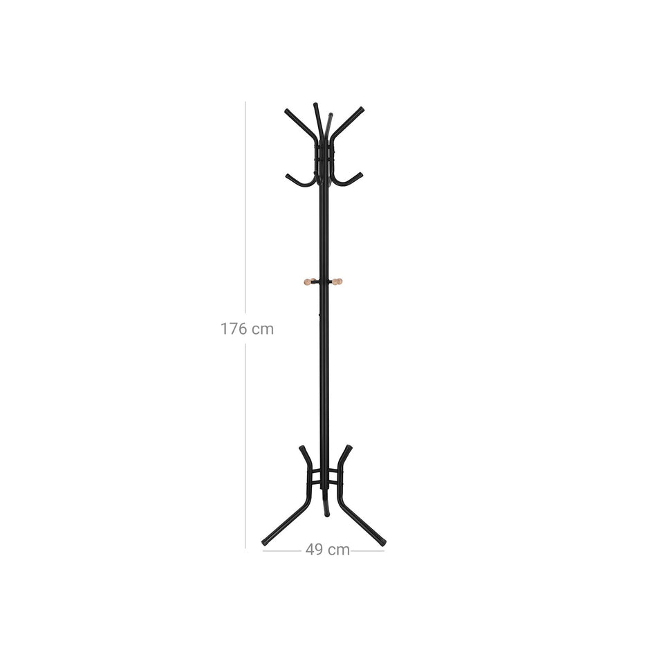 Coat Rack – Metal – Black – 12 Hooks, 176 cm Height
