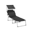 Sun Lounger – Fabric – Gray – Adjustable Headrest and Sunshade, 250 kg Load Capacity