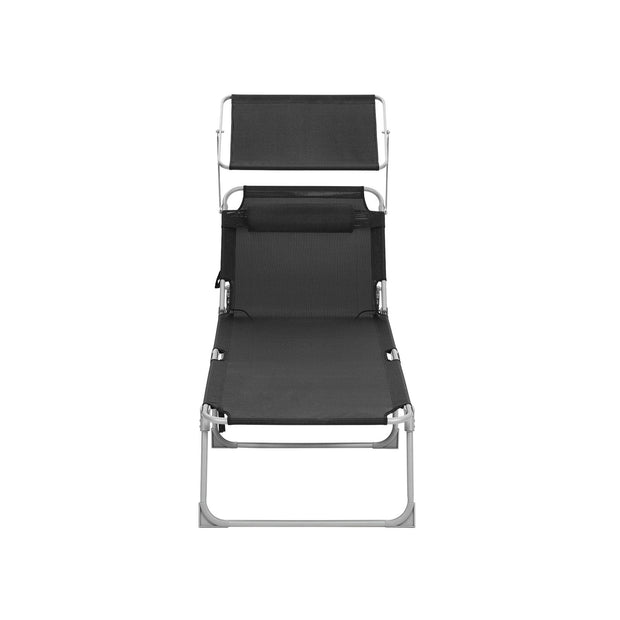 Sun Lounger – Fabric – Gray – Adjustable Headrest and Sunshade, 250 kg Load Capacity