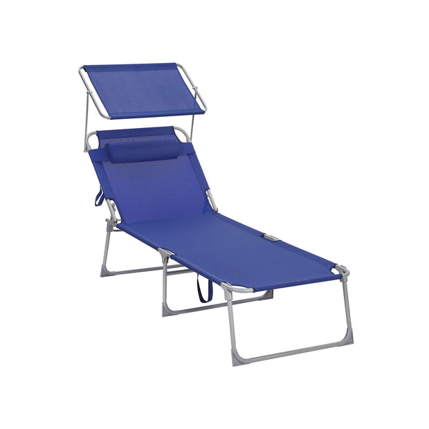 Sun Lounger – Fabric – Grey – Adjustable with Pillow and Sunshade