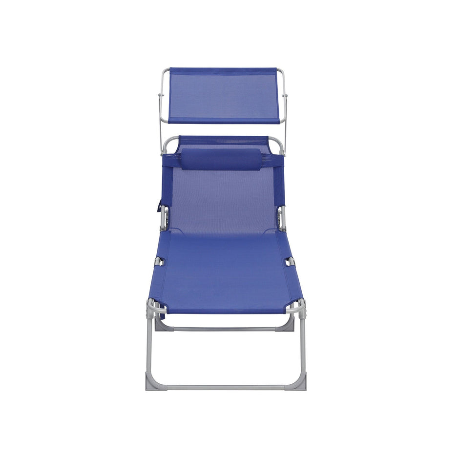 Sun Lounger – Fabric – Grey – Adjustable with Pillow and Sunshade