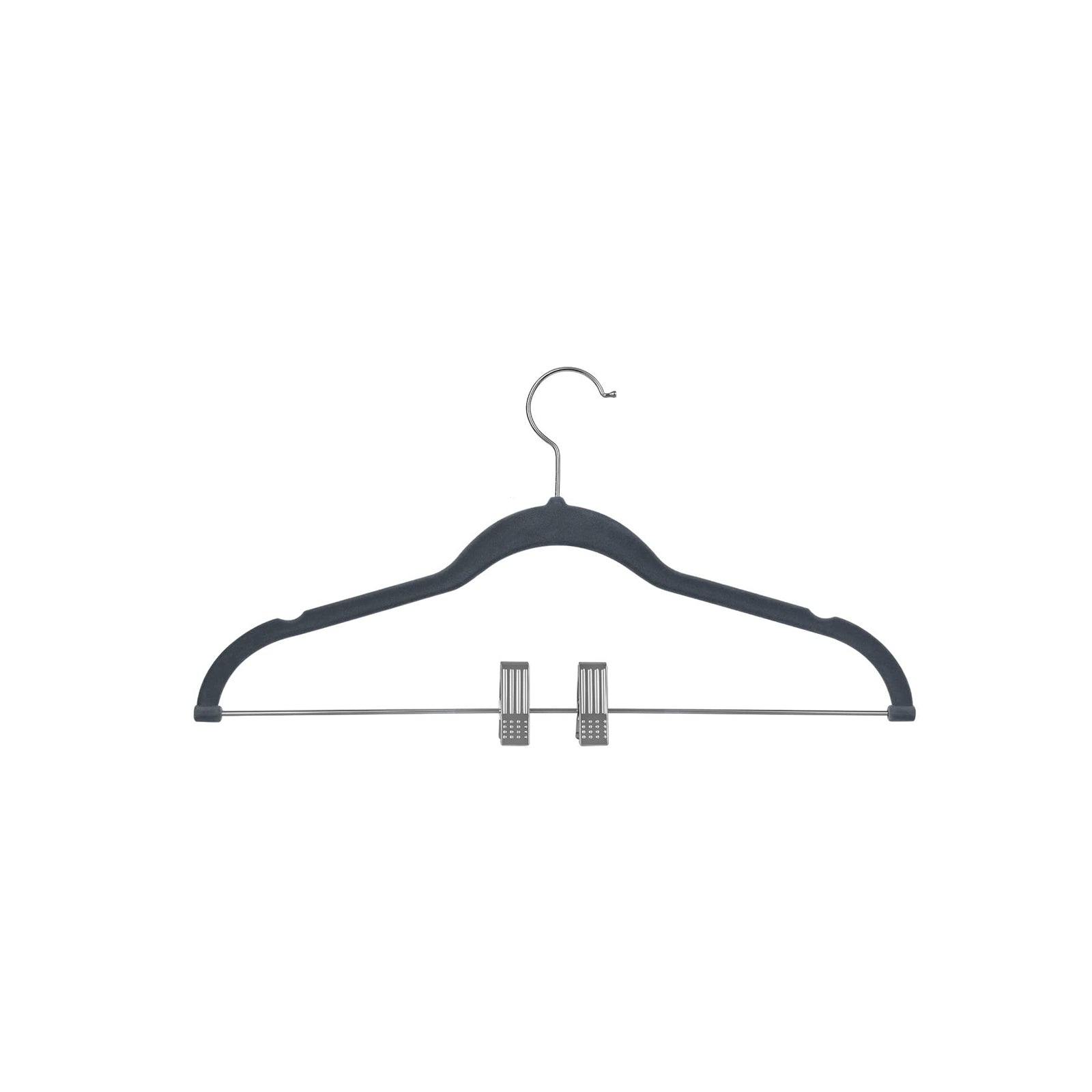 Velvet Swivel Trouser Hangers – Grey – 12 Piece Set with Non-Slip Bar and Clips for Space Saving Storage