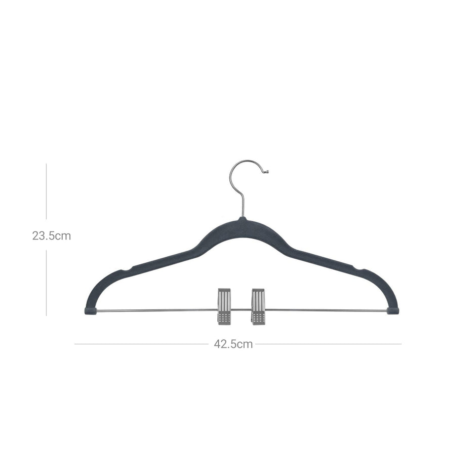 Velvet Swivel Trouser Hangers – Grey – 12 Piece Set with Non-Slip Bar and Clips for Space Saving Storage