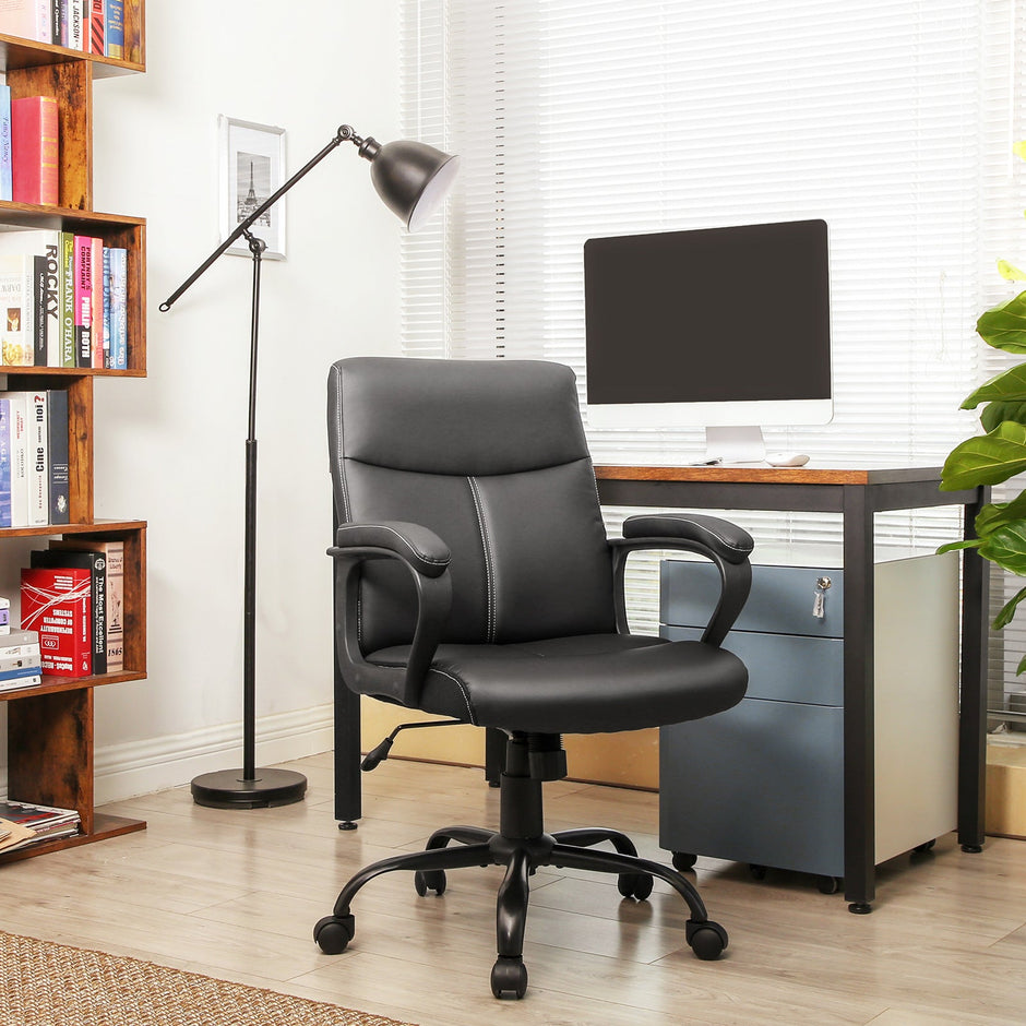 Executive Chair – Synthetic Leather – Black – Comfortable Thick Padding with Adjustable Height and Tilt Mechanism