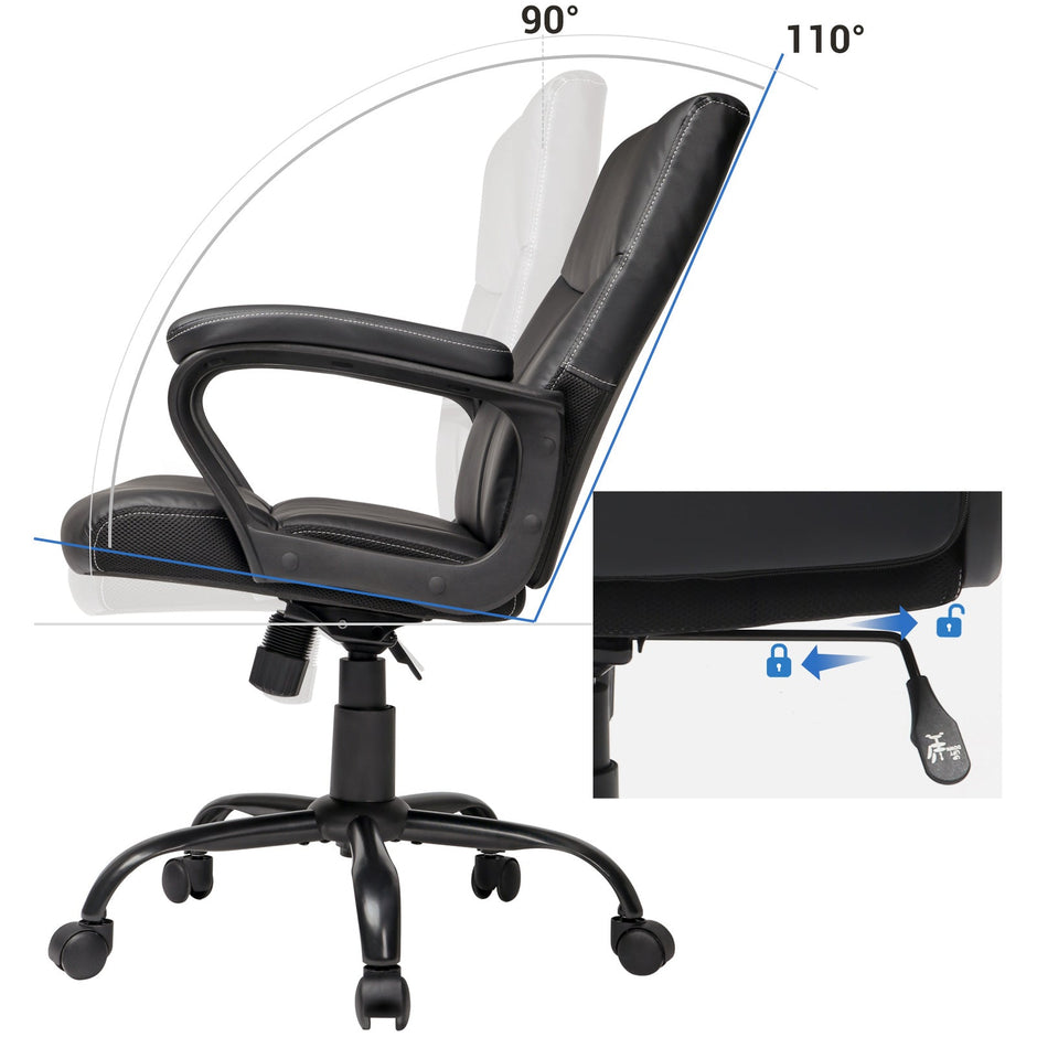 Executive Chair – Synthetic Leather – Black – Comfortable Thick Padding with Adjustable Height and Tilt Mechanism