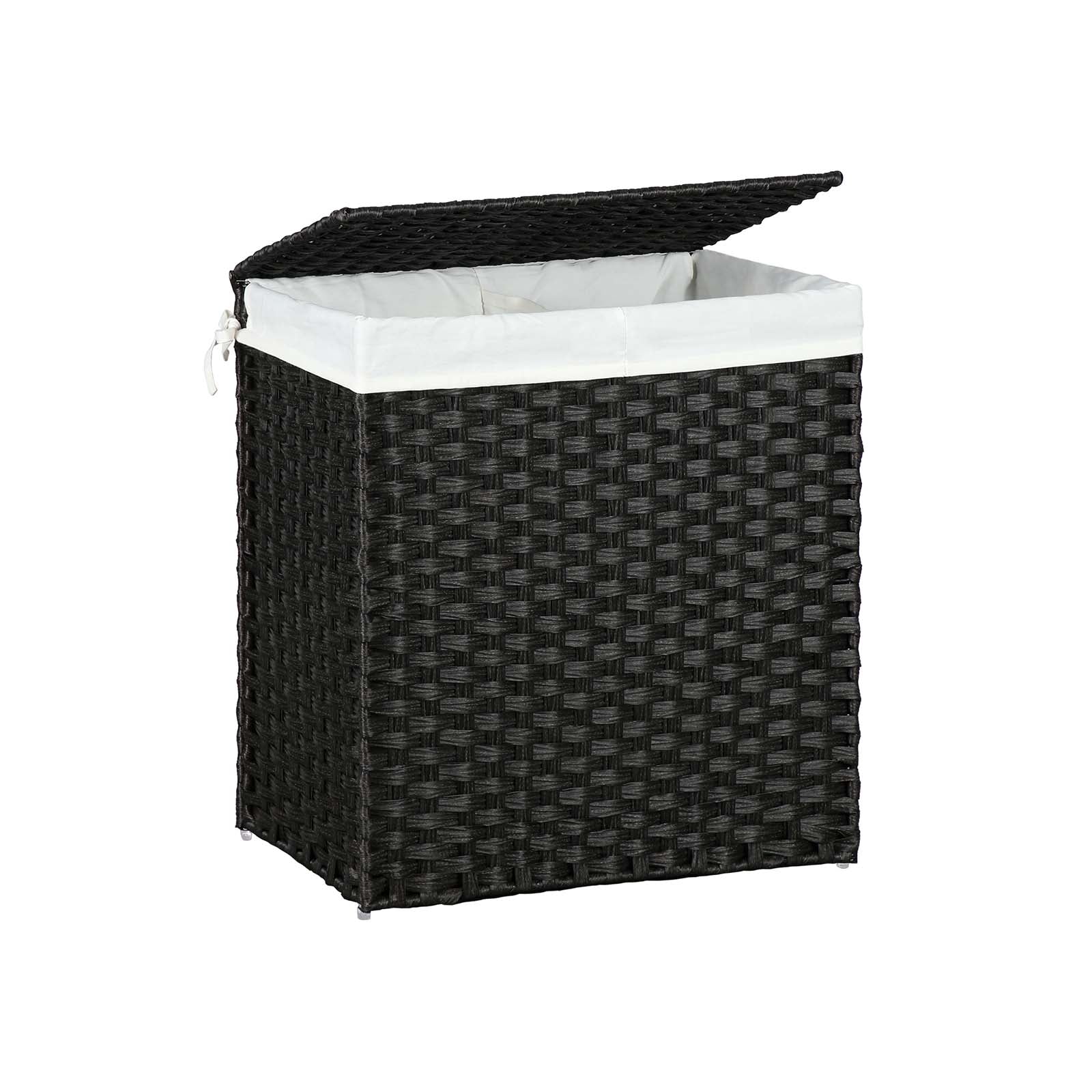 Laundry Hamper – Synthetic Rattan – Natural – 110L Capacity with Divided Compartment, Lid, and Handles