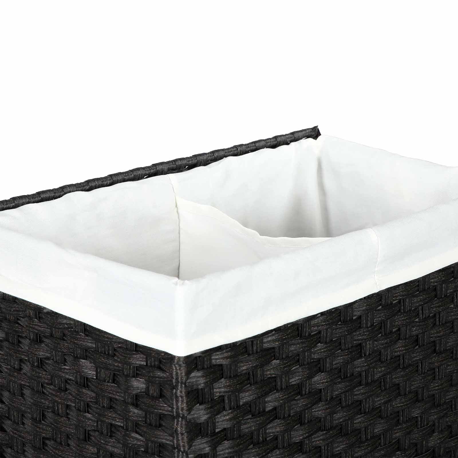 Laundry Hamper – Synthetic Rattan – Natural – 110L Capacity with Divided Compartment, Lid, and Handles