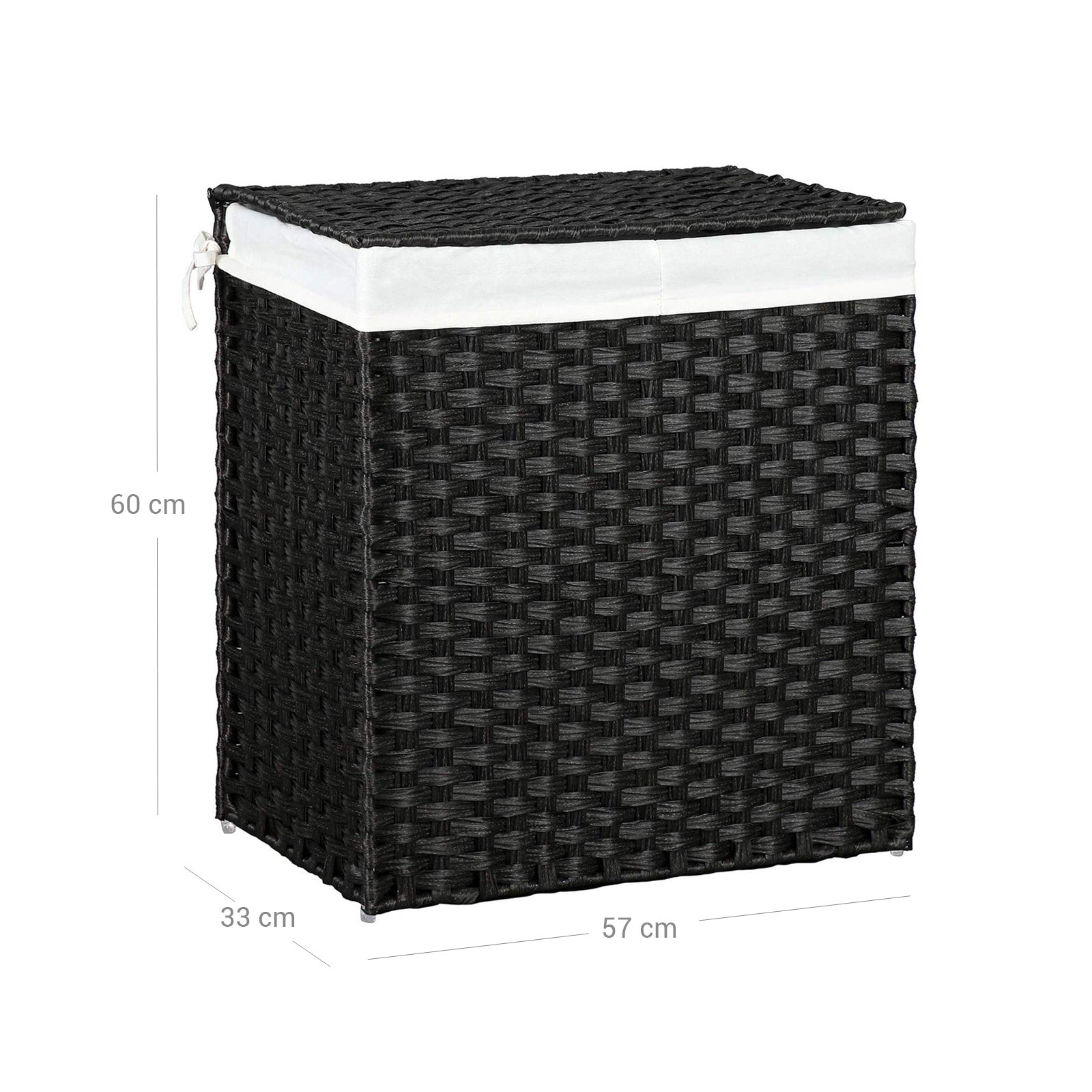 Laundry Hamper – Synthetic Rattan – Natural – 110L Capacity with Divided Compartment, Lid, and Handles