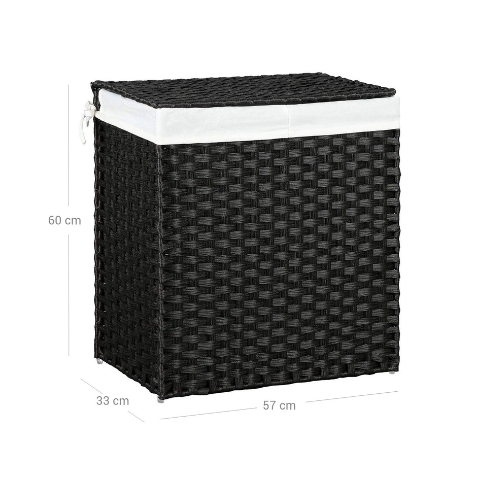 Laundry Hamper – Synthetic Rattan – Natural – 110L Capacity with Divided Compartment, Lid, and Handles