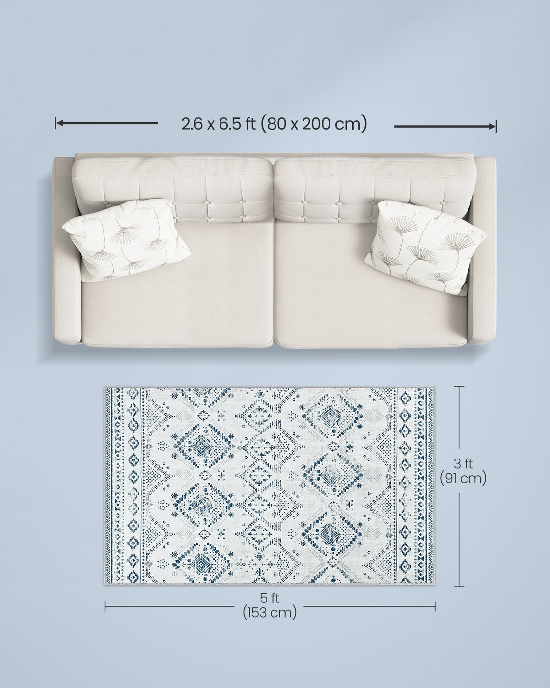 Area Rug – Fabric – Midnight Blue – Non-Slip, Machine Washable, Boho Style, 91 x 153 cm