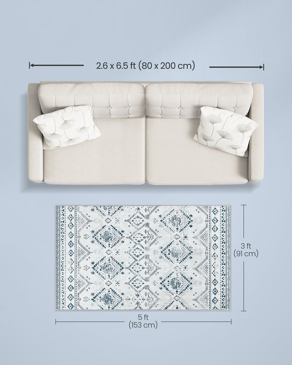 Area Rug – Fabric – Midnight Blue – Non-Slip, Machine Washable, Boho Style, 91 x 153 cm