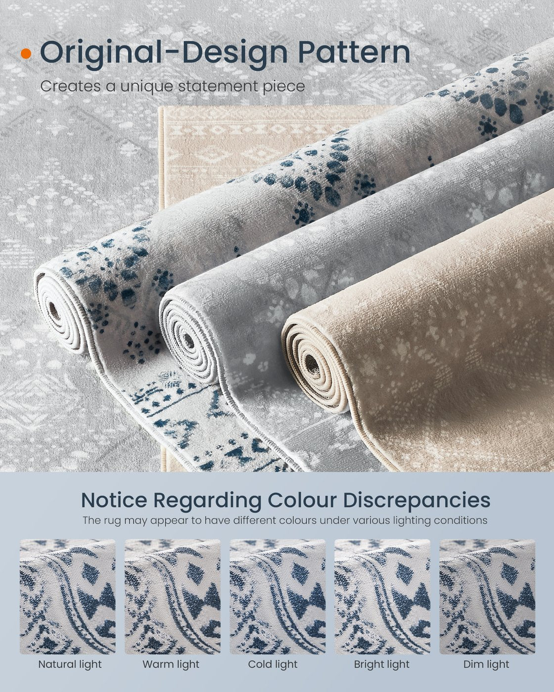 Area Rug – Fabric – Midnight Blue – Non-Slip, Machine Washable, Boho Style, 91 x 153 cm